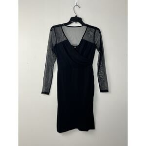 INC Illusion Sleeve Sheath Dress XS Black Sheer Mesh Ruched Cocktail Evening